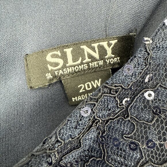 SLNY Womens Plus Size 20W Navy Blue Sequined A-Line Lace Cocktail Party Dress - Picture 5 of 8